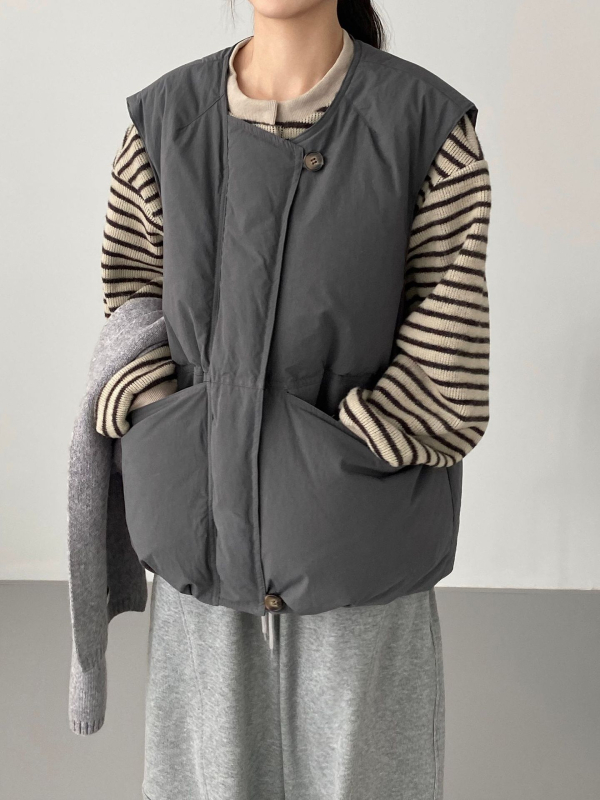 Namomo Vesta s výplňou z kačacieho peria 86–90%, bavlnený materiál, voľný strih, zips