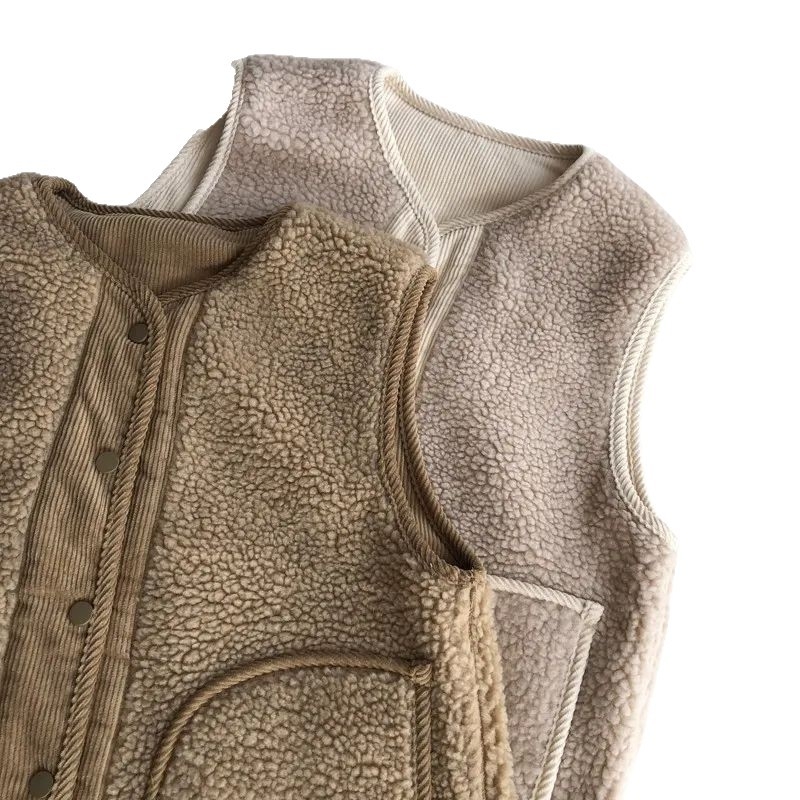 Vesta fără mâneci reversibilă, model color-block, decolteu în V, nasturi pe un singur rând, lungime obișnuită, material poliester cu umplutură poliester-cotton