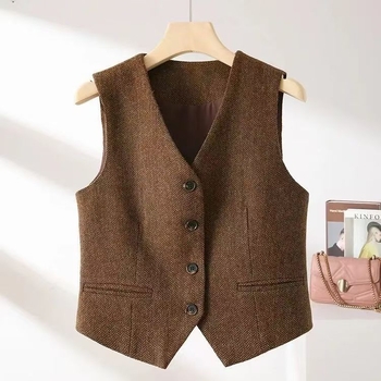 Sanlida Ženska vesta - Regularni stil, Polo ovratnik, Chenille tkanina s Spandexom, Model 717904277406, Proljeće 2025