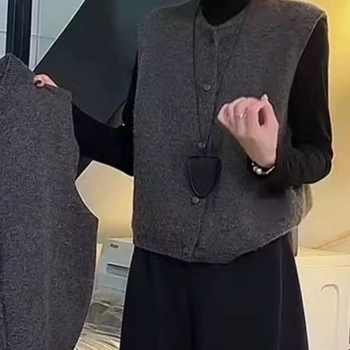 Vestă fără mâneci pentru layering — tricotată cu guler polo, material Chenille cu Spandex sub 30%, primăvara 2025