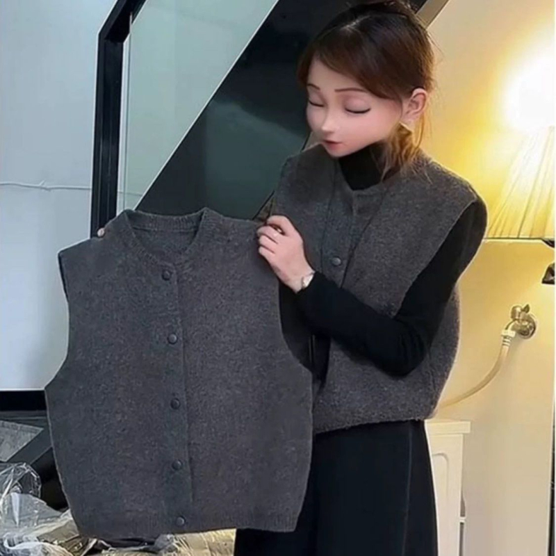 Vestă fără mâneci pentru layering — tricotată cu guler polo, material Chenille cu Spandex sub 30%, primăvara 2025