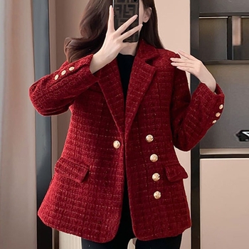 Dámske sako z polyesteru s farebnými blokmi, bez záhybov, kostýmový golier, s jedným radom gombíkov