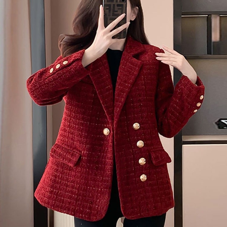 Dámske sako z polyesteru s farebnými blokmi, bez záhybov, kostýmový golier, s jedným radom gombíkov