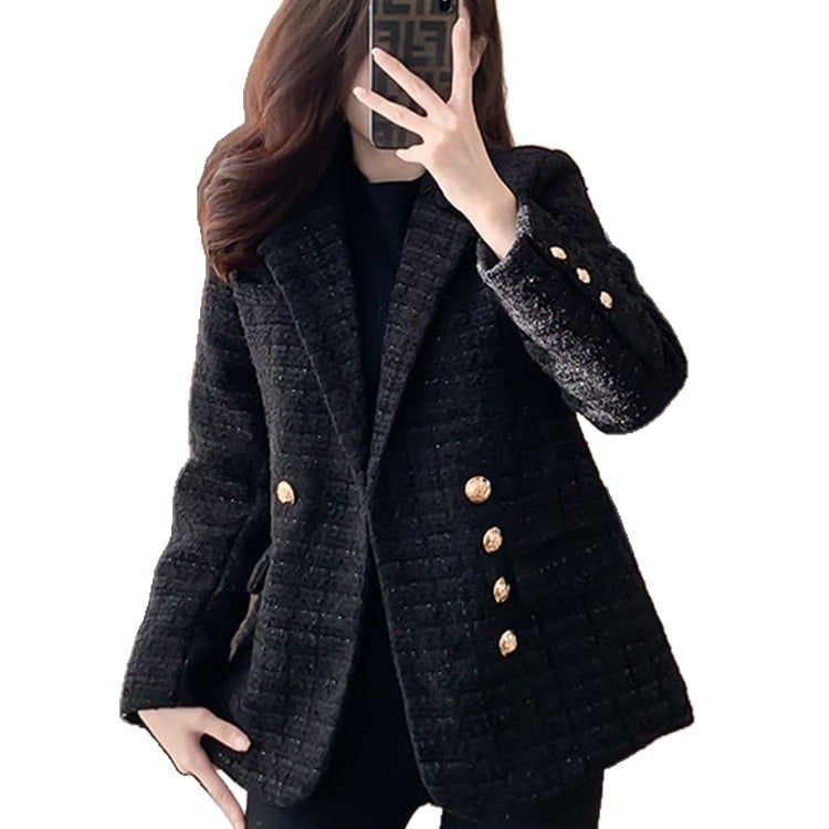 Dámske sako z polyesteru s farebnými blokmi, bez záhybov, kostýmový golier, s jedným radom gombíkov