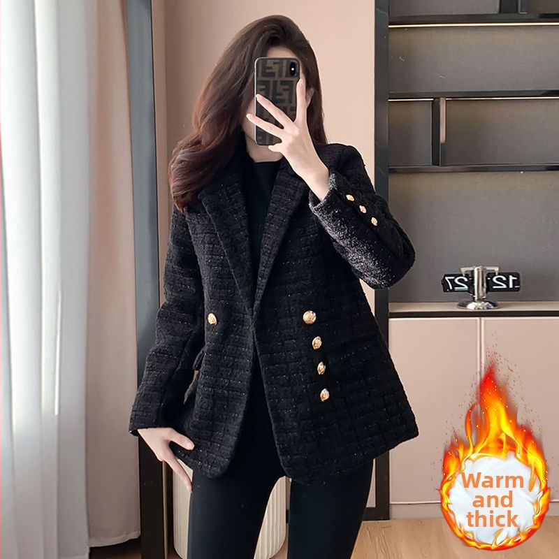 Dámske sako z polyesteru s farebnými blokmi, bez záhybov, kostýmový golier, s jedným radom gombíkov