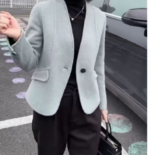 Love Beauty Polyesterový kabát, jednofarebný, dlhé rukávy, bez goliera, zapínanie na jeden gomb