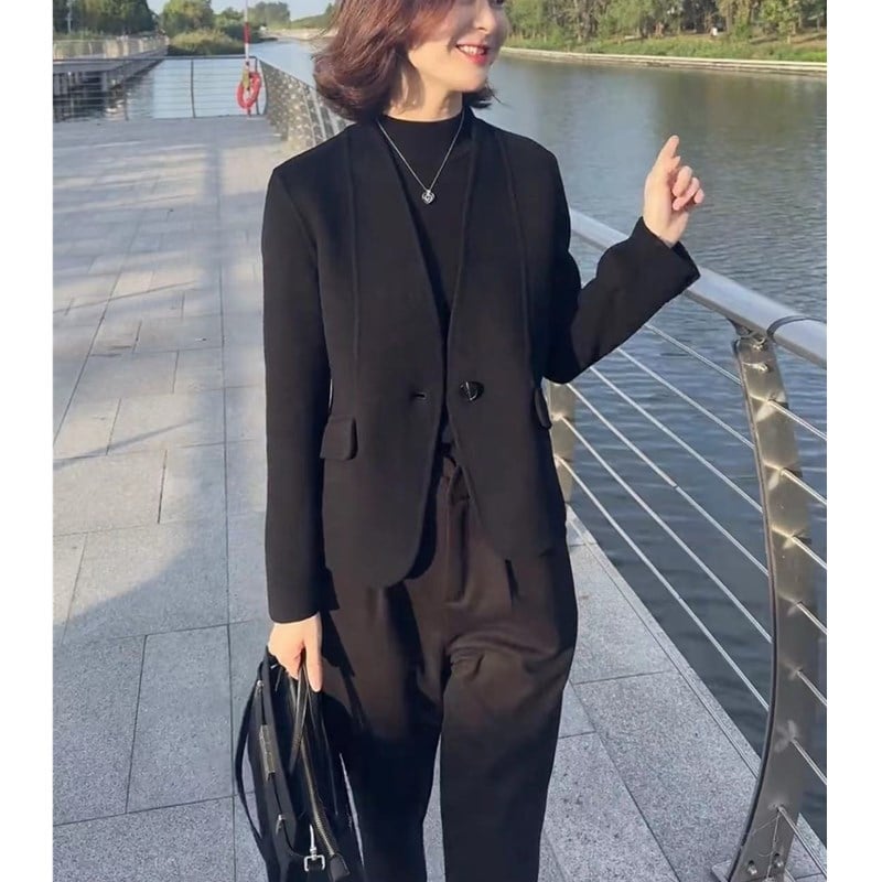 Love Beauty Polyesterový kabát, jednofarebný, dlhé rukávy, bez goliera, zapínanie na jeden gomb