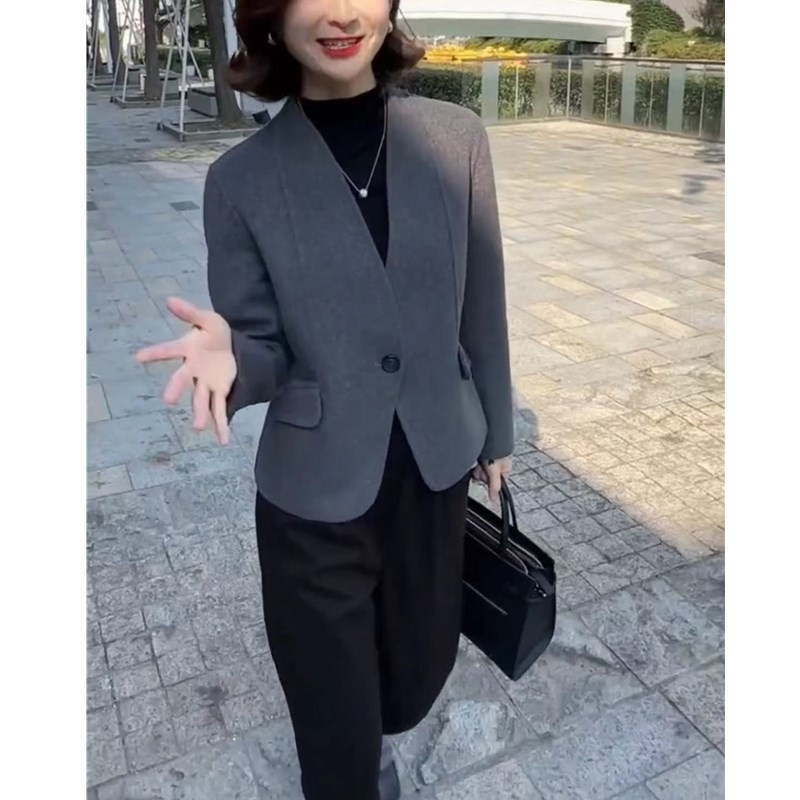 Love Beauty Polyesterový kabát, jednofarebný, dlhé rukávy, bez goliera, zapínanie na jeden gomb