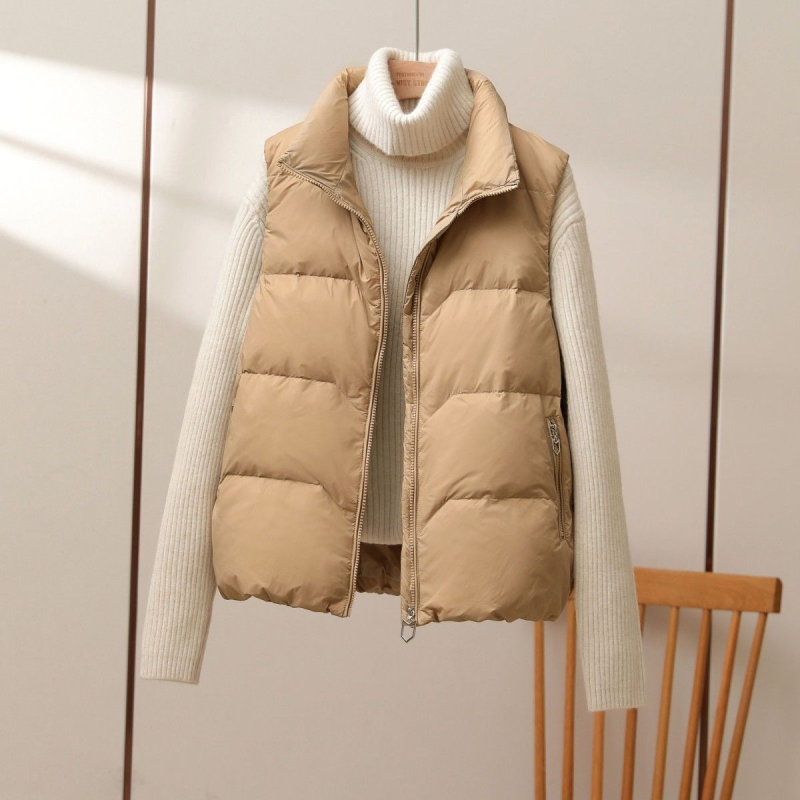 Vesta din nylon, căptușită quiltată, guler în V, croială regular, versiune coreeană, primăvara 2025