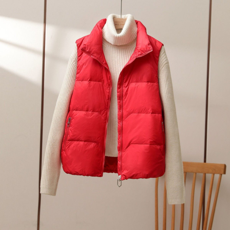 Vesta din nylon, căptușită quiltată, guler în V, croială regular, versiune coreeană, primăvara 2025