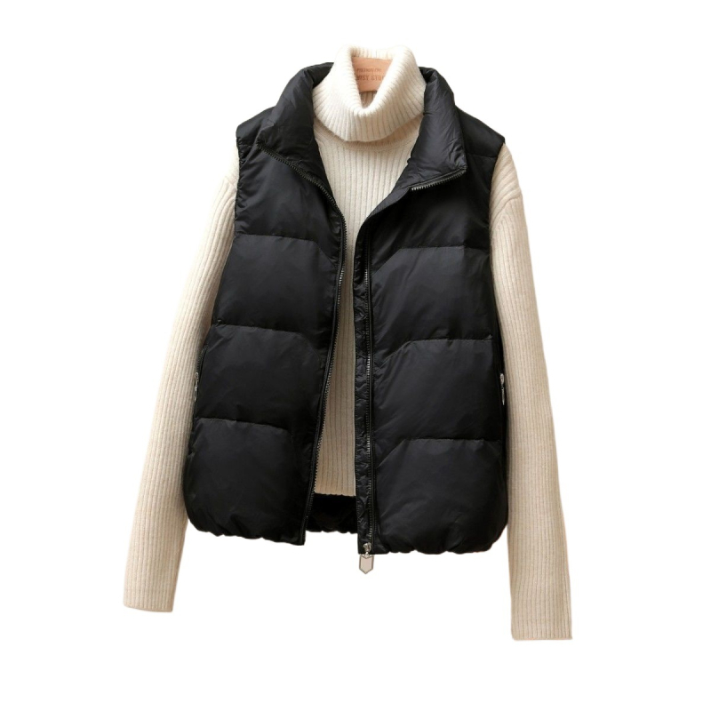 Vesta din nylon, căptușită quiltată, guler în V, croială regular, versiune coreeană, primăvara 2025