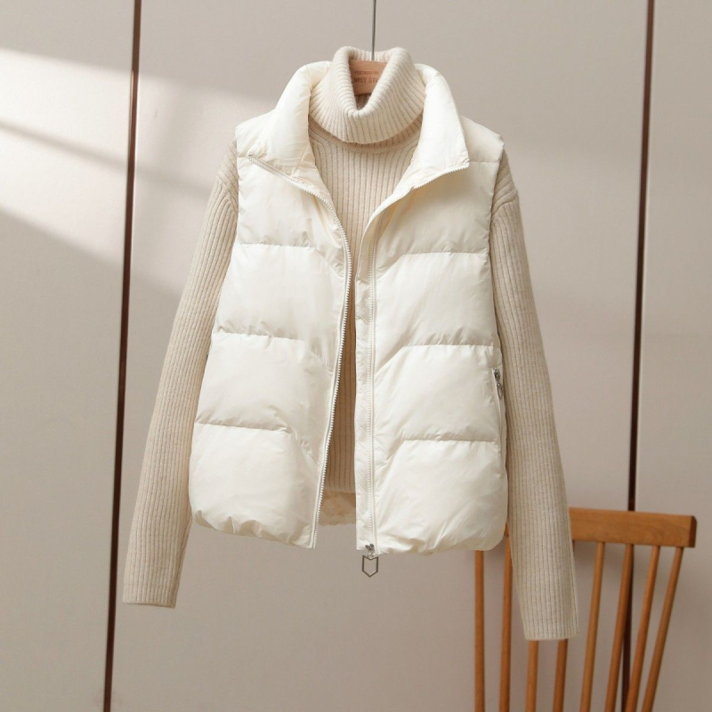 Vesta din nylon, căptușită quiltată, guler în V, croială regular, versiune coreeană, primăvara 2025