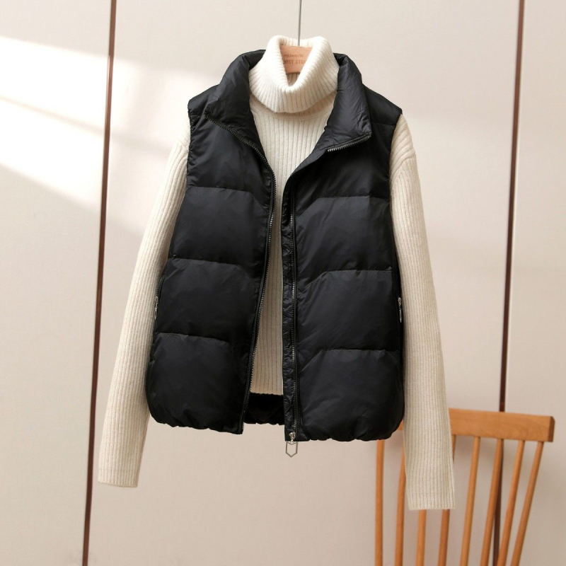Vesta din nylon, căptușită quiltată, guler în V, croială regular, versiune coreeană, primăvara 2025