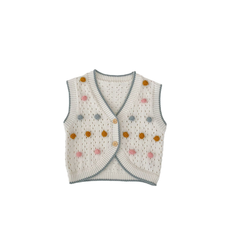 Kórejský štýl bavlnený pletený vestový kardigán pre batoľatá, V-krk, na gombík, 100% bavlna, jar/jesen