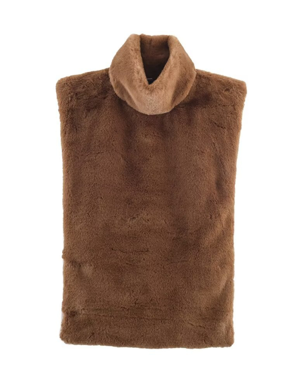 Top bez rukava s visokim ovratnikom i pahuljastom teksturom – zvjezdani stil, 95% poliester, srednja duljina 65–80 cm