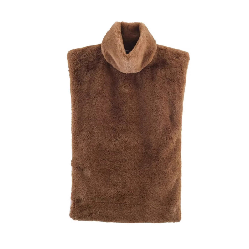 Top bez rukava s visokim ovratnikom i pahuljastom teksturom – zvjezdani stil, 95% poliester, srednja duljina 65–80 cm