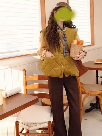 Vesta în stil coreean, cu vatelină din bumbac, cusătură diamant, guler rotund, lungime normală, croială lejeră, iarna 2025