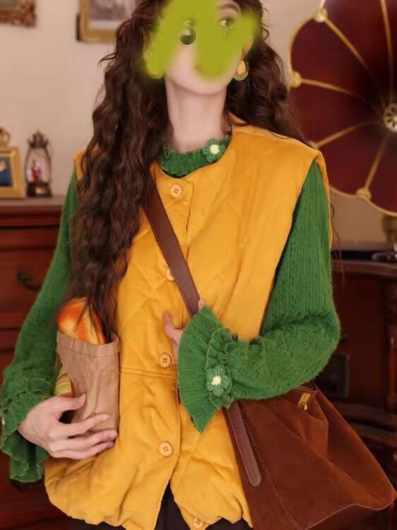 Vesta în stil coreean, cu vatelină din bumbac, cusătură diamant, guler rotund, lungime normală, croială lejeră, iarna 2025