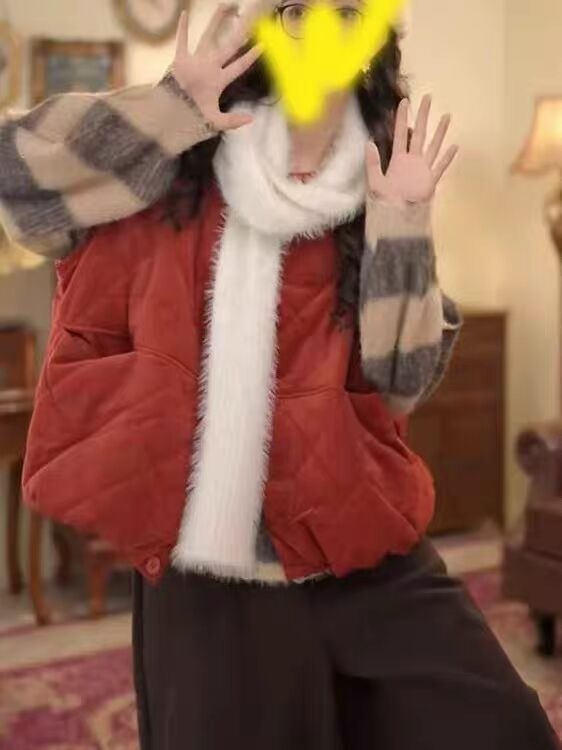 Vesta în stil coreean, cu vatelină din bumbac, cusătură diamant, guler rotund, lungime normală, croială lejeră, iarna 2025