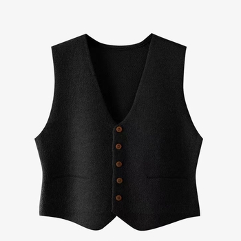 Vesta cardigan scurtă pentru femei, stil coreean, decolteu în V, nasturi pe un singur rând, tricotată, poliester 30–50% + viscose 50–70%