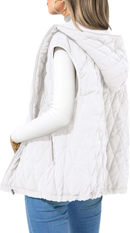 Ženská kapucňová vesta z polyesteru s výplňou hodvábopodobných vlákien, štíhla silueta, stredná dĺžka 65–80 cm