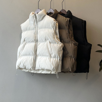 Vestă femei cu decolteu în V, stil coreean, țesătură poliester 90–95%, croială regulată, lansare primăvara 2025.