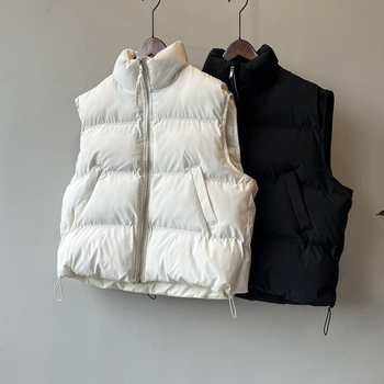 Vestă femei cu decolteu în V, stil coreean, țesătură poliester 90–95%, croială regulată, lansare primăvara 2025.