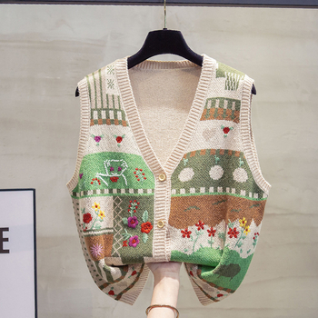 Dámska pletná vesta s V výstrihom, korejský štýl, voľný strih, štandardná dĺžka