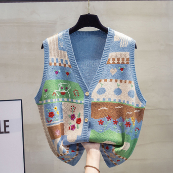 Dámska pletná vesta s V výstrihom, korejský štýl, voľný strih, štandardná dĺžka
