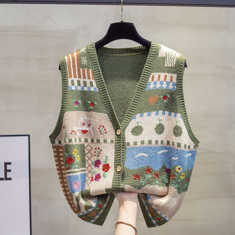 Dámska pletná vesta s V výstrihom, korejský štýl, voľný strih, štandardná dĺžka