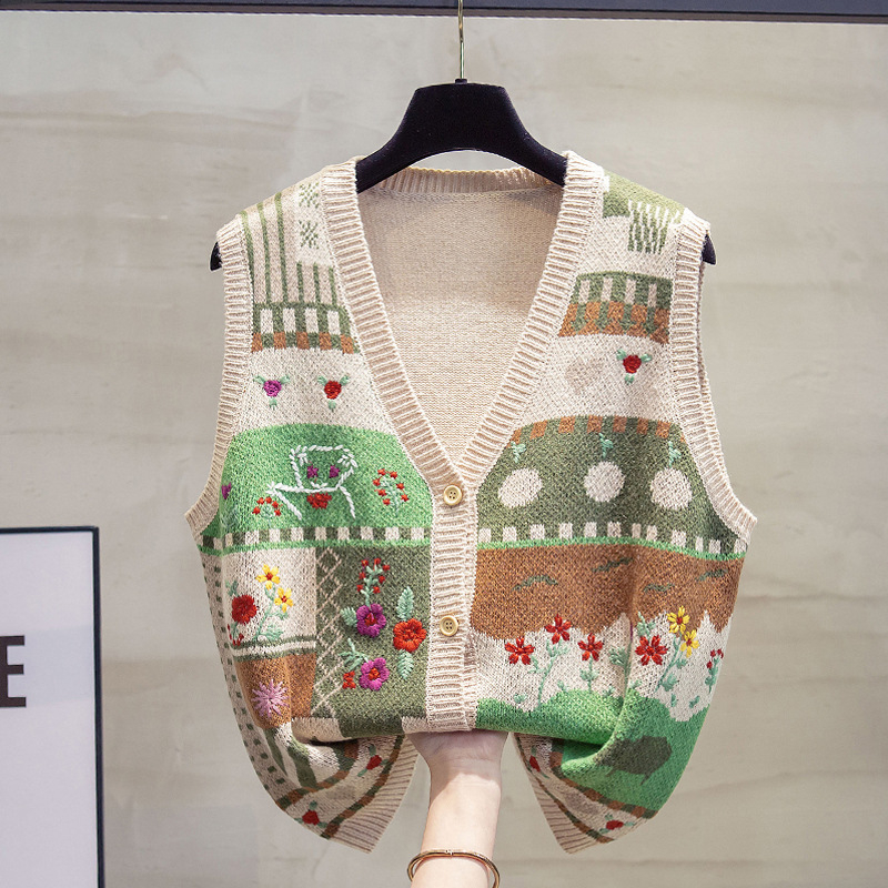 Dámska pletná vesta s V výstrihom, korejský štýl, voľný strih, štandardná dĺžka