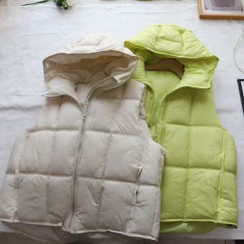 Dámska kapucňová vesta so zipsom, pravidelná dĺžka, voľný strih, polyesterová tkanina s výplňou polyester-bavlna