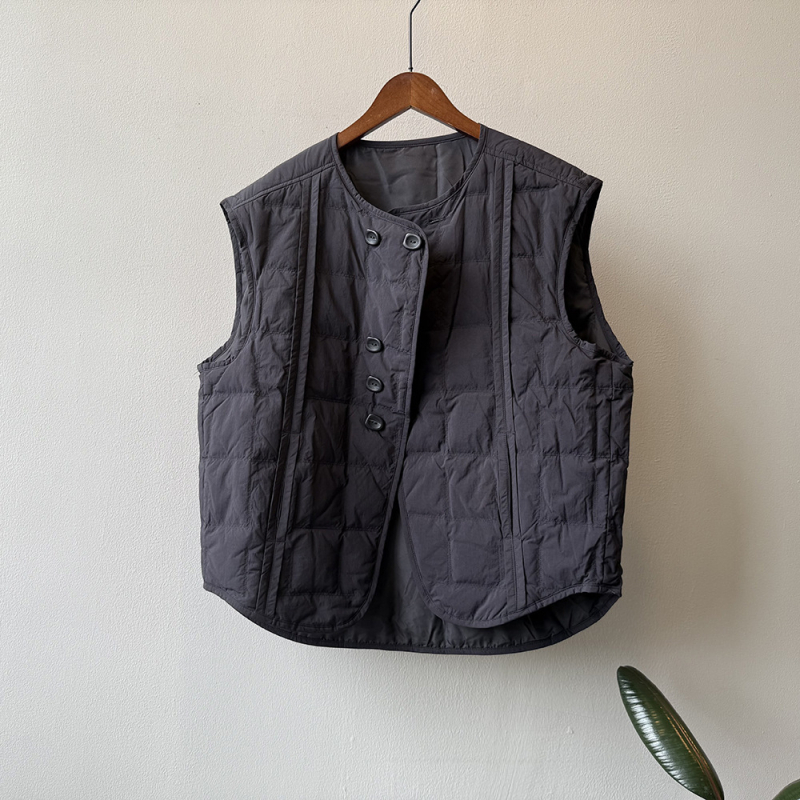 Yan Shuang 82633 Dámska vesta s perím z bielej kačky, Korejský štýl kardigánu, normálna dĺžka, kruhový výstrih, dvojradové zapínanie