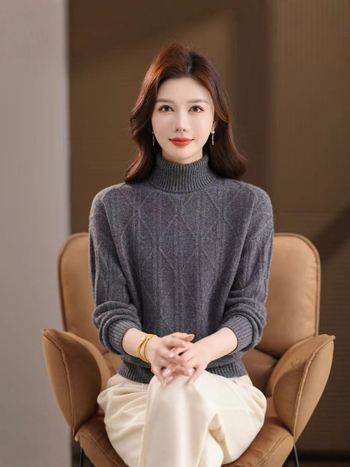 Voľný strih, sveter z vlny 95% a viac, s golierom, jacquard vzor, jeseň 2025