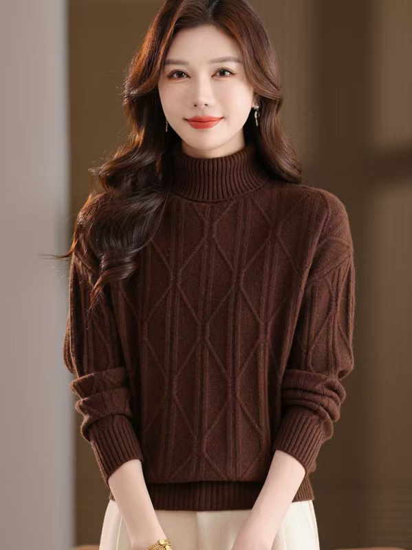 Voľný strih, sveter z vlny 95% a viac, s golierom, jacquard vzor, jeseň 2025