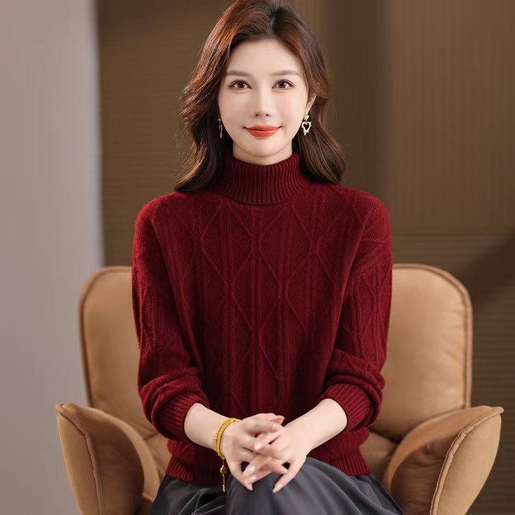 Voľný strih, sveter z vlny 95% a viac, s golierom, jacquard vzor, jeseň 2025