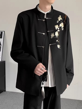 Pánsky oblekový set – nový čínsky štýl, vysoká kvalita, stojací golier, jednoradový sak s tromi gombíkmi, polyesterová tkanina