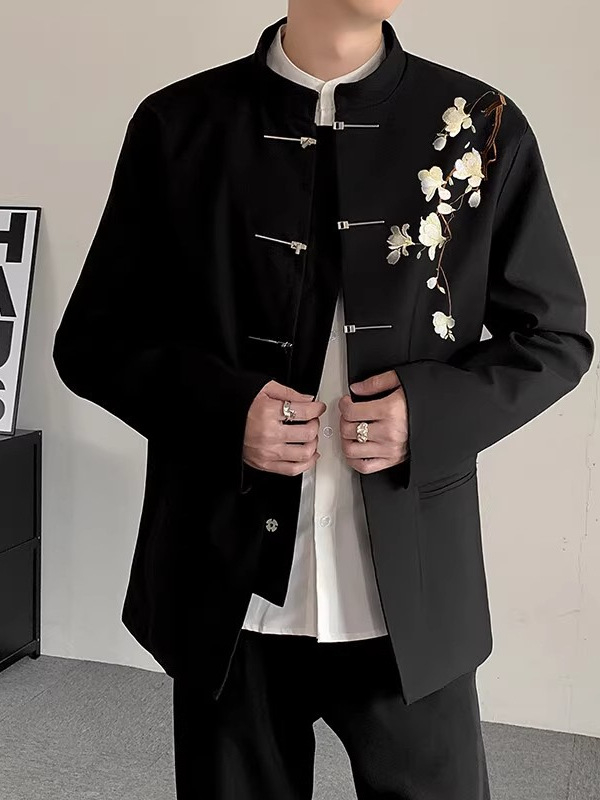 Pánsky oblekový set – nový čínsky štýl, vysoká kvalita, stojací golier, jednoradový sak s tromi gombíkmi, polyesterová tkanina