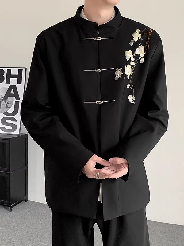 Pánsky oblekový set – nový čínsky štýl, vysoká kvalita, stojací golier, jednoradový sak s tromi gombíkmi, polyesterová tkanina