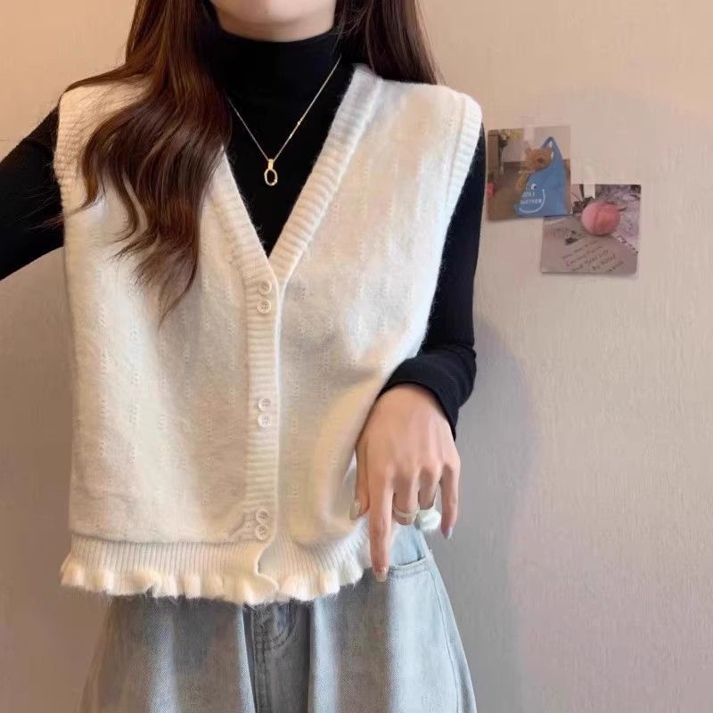 Ženski pleteni gilet-kardigan s V izrezom, Ice Silk materijal, ribasti uzorak, bez rukava, proljeće 2025