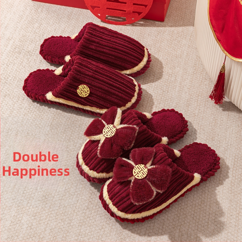 Svadobné papuče pre páry, velúrový vršok, PVC podrážka, hrubé, protišmykové, teplé na zimu a jeseň