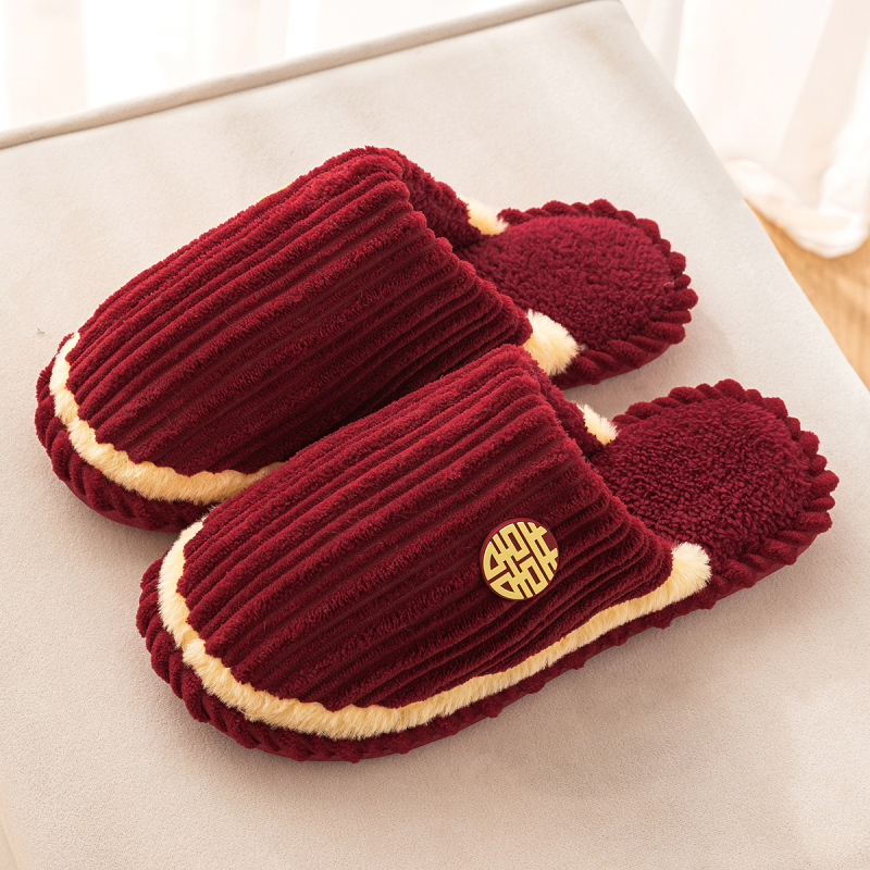 Svadobné papuče pre páry, velúrový vršok, PVC podrážka, hrubé, protišmykové, teplé na zimu a jeseň