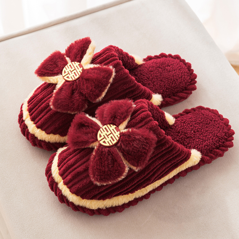 Svadobné papuče pre páry, velúrový vršok, PVC podrážka, hrubé, protišmykové, teplé na zimu a jeseň