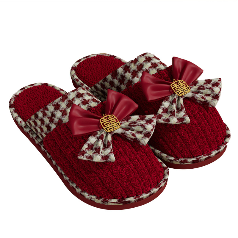 Svadobné papuče pre páry s dizajnom toe-loop, podrážka z PVC, hrubá podrážka, horný materiál textil, protišmykové