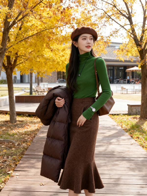 Ženský bezšvový vlnený sveter – 120S, Slim Fit, stojací golier, dlhé rukávy, pranie v práčke, stredná hrúbka