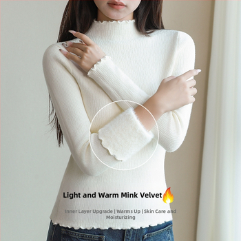 Naistele mõeldud poolkõrge kaelusega kampsun, pikad varrukad, paks fleece vooder, viskooskiud