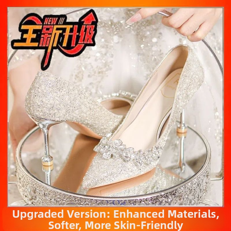 Francúzske dámske svadobné lodičky s kryštálmi, špičatý nos, stiletto podpätok 6–8 cm, PU vrchný materiál, gumená podrážka, slip-on