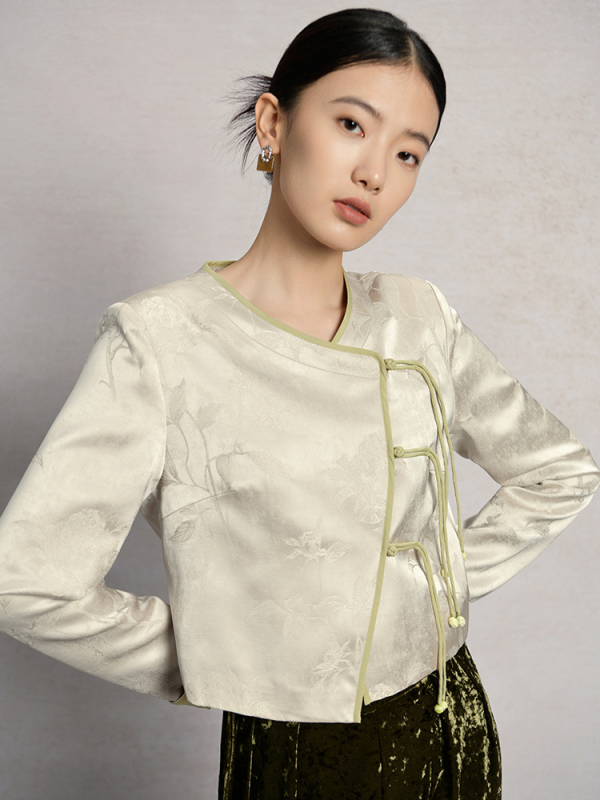 Dámsky kabát s V-neckom, jednosedlové zapínanie, tlačený vzor, viskózové vlákno, jesenné vydanie 2024