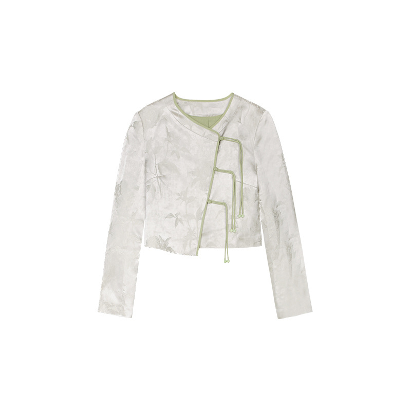 Dámsky kabát s V-neckom, jednosedlové zapínanie, tlačený vzor, viskózové vlákno, jesenné vydanie 2024