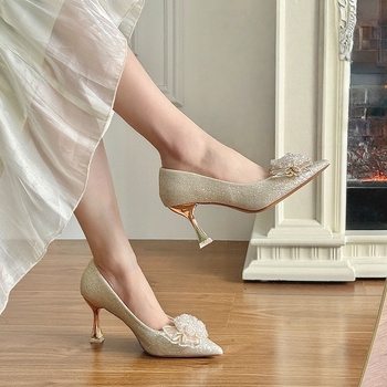 Ženské Mary Jane svadobné topánky, špičatý nos, PU horný materiál, 6–8 cm stiletto podpätok, slip-on, gumová podrážka